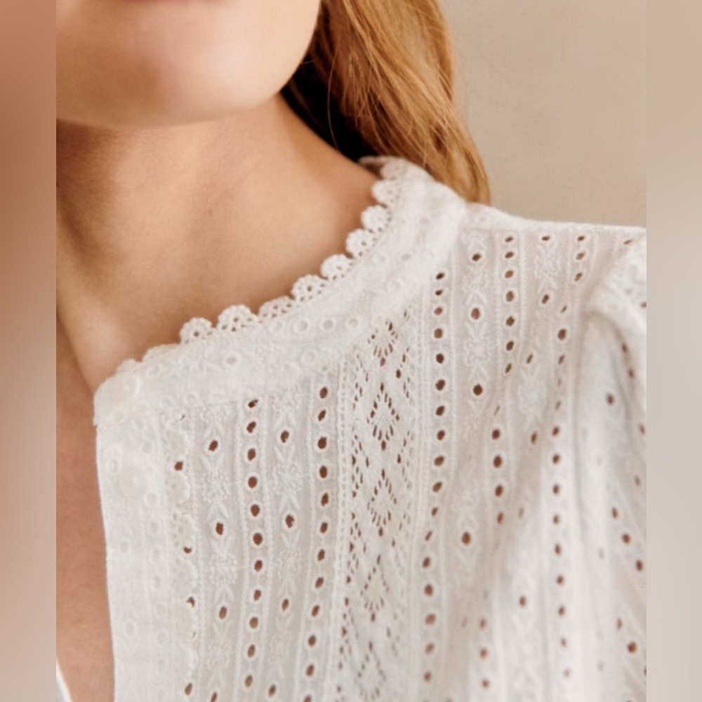 Sezane Paris Marinette Eyelet Blouse